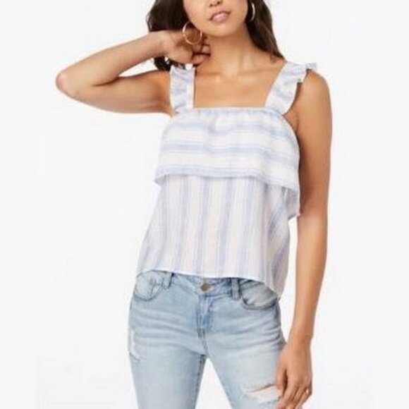 Almost Famous Juniors Striped Ruffle-Trimmed Tank Top, Choose Sz/Color - Picture 1 of 2
